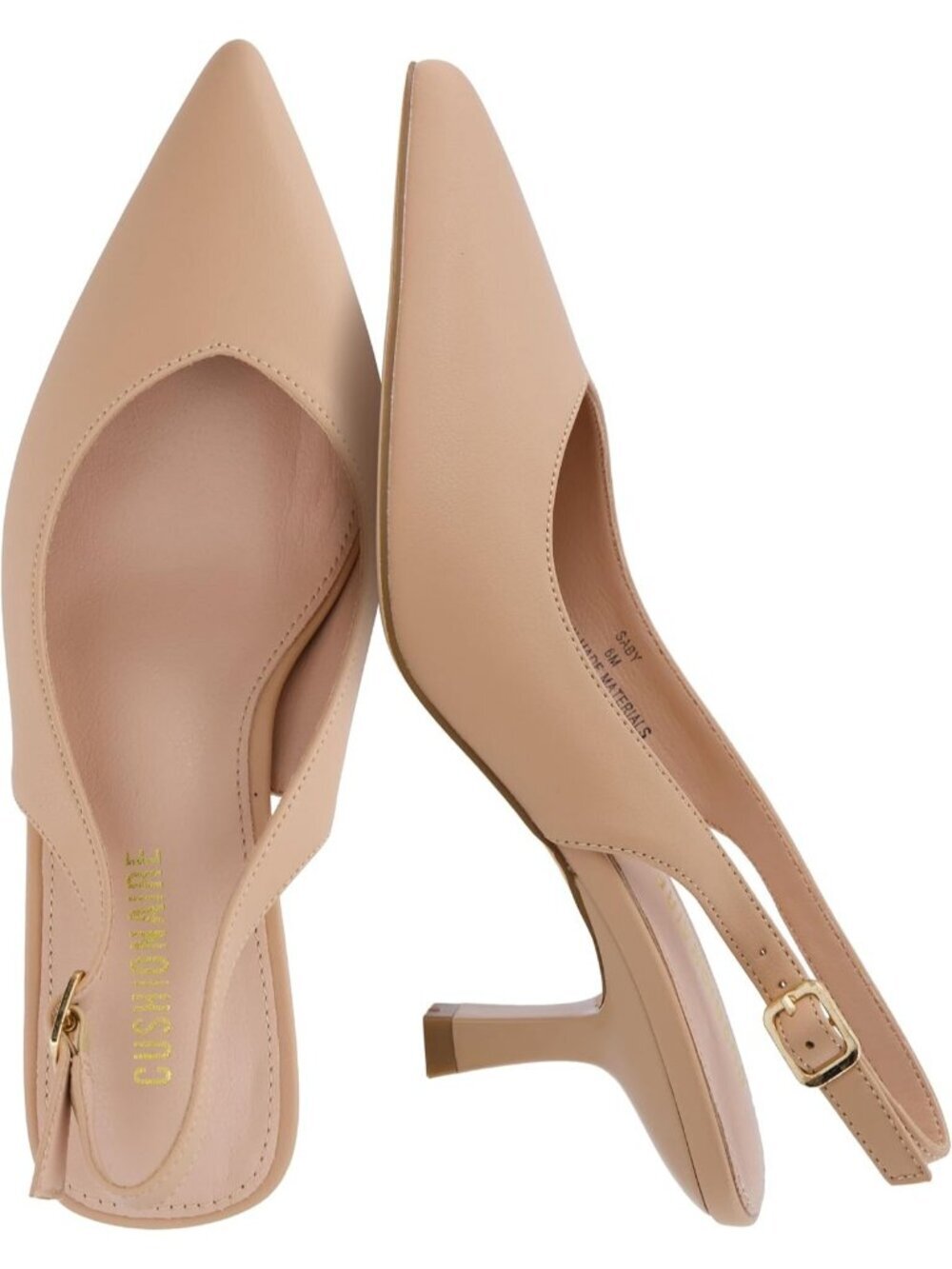 Women's Nude Smooth Slingback Kitten Heels Pointed Toe Ankle Strap Casual Pumps